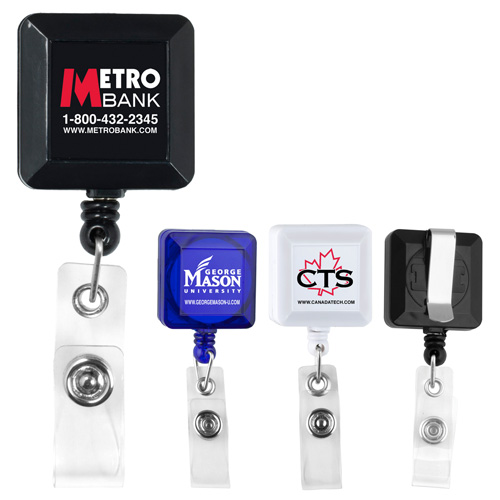 "Kent VL" 30” Cord Square Retractable Badge Reel and Badge Holder with Metal Slip Clip Attachment